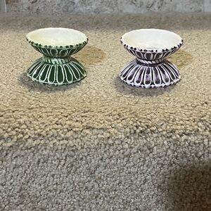 Ceramic Egg Cups, Porcelain Egg Holders Display Easter Purple & Green set of 2